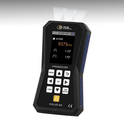 PCE Instruments Stroboskop PCE-LES 303 |3 High Power LEDs |bis 300000 FPM |Impulsweite einstellbar |Phasenverschiebung