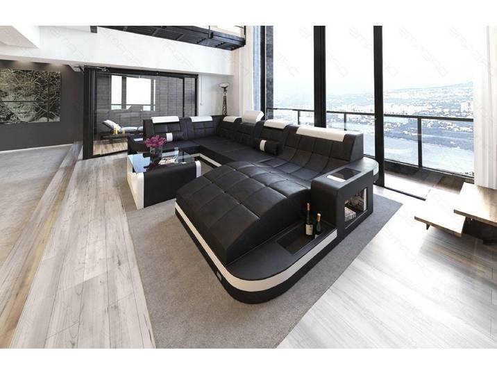 Sofa Dreams Wohnlandschaft Ledersofa Wave Mini U Form, Designersofa
