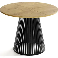 ESSTISCH Naro rund ausziehbar mit Schwarzem Lamellen-Metallgestell, Braun 100-180/100/76 cm