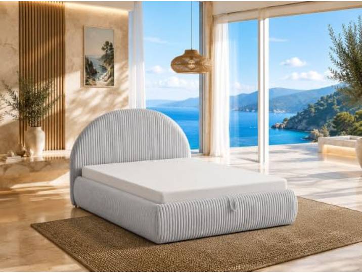 Best For Home Tedi Bett 160x200 mit Bonell-Federkernmatratze, ohne Topper Modernes Polsterbett mit weichem Cordbezug, gerundetem Kopfteil, integriertem Bettkasten und Bonell-Federkernmatratze.