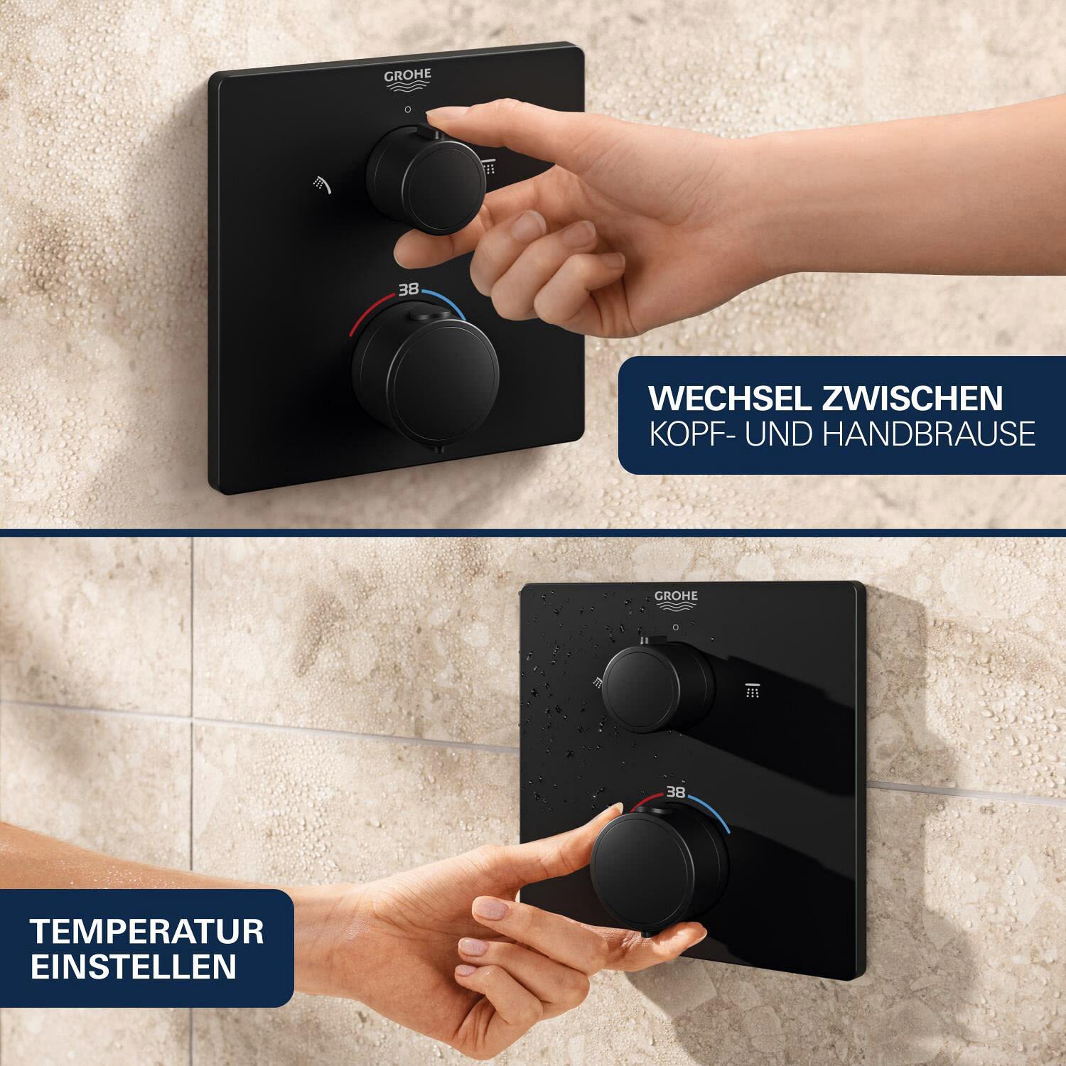 Grohe Precision Duschsystem Unterputz mit Vitalio Rain Mono 310, eckig, Badarmaturen, 348812430, matt black