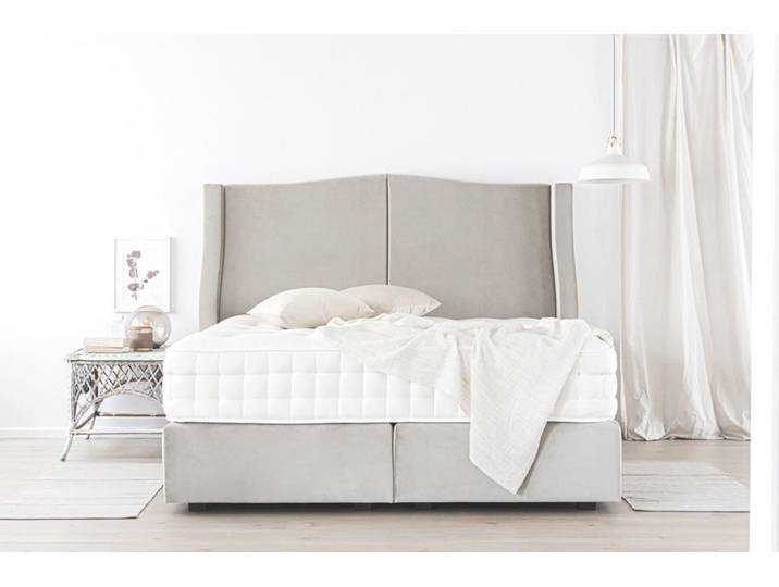 Boxspringbett VERSAILLES 220x220 cm - verschiedene Farben und Bezüge verfügbar - konfigurierbar - mit Matratze - mit geschwungenem Kopfteil
