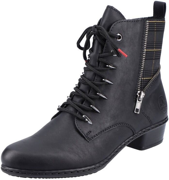 Schnürstiefelette RIEKER, Damen, Gr. 37, wärmend, schwarz, Lederimitat, Schuhe Schnürstiefelette, mit modischen Ösen schwarz 37, wärmend