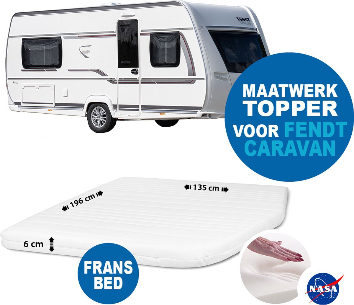Nasa Traagschuim Topdekmatras voor Fendt Caravan, Maatwerk, Dikte: 6 cm
