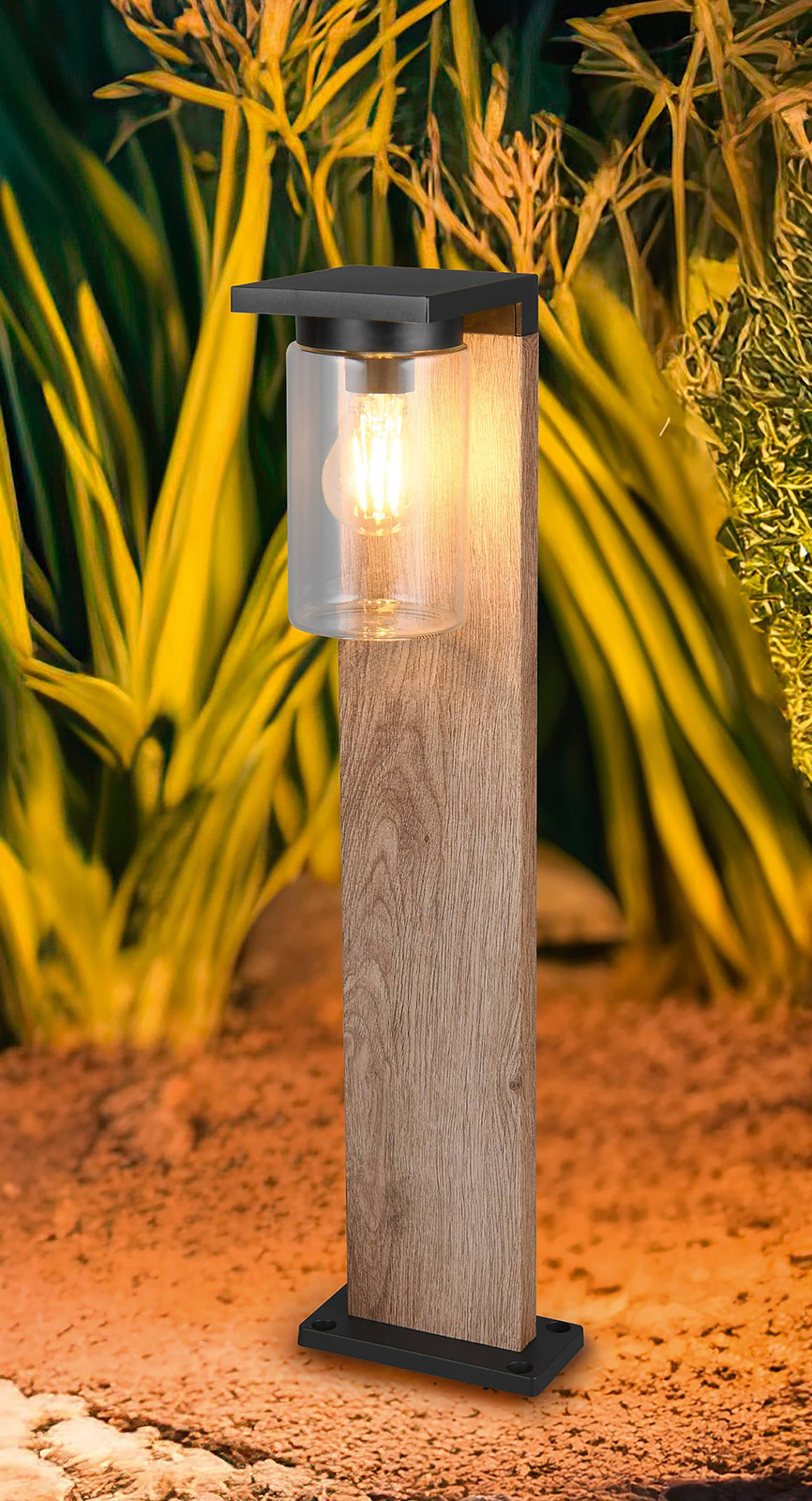 Trio Leuchten Ardila Paalverlichting Bruin Hout met Schemersensor IP44 B/D/H: 16 x 16 x 65 cm