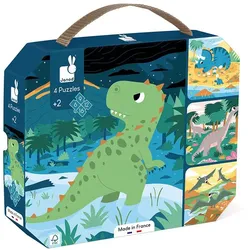 JANOD Dinosaurier-Puzzles – Lernspiel für Kinder ab 2 Jahren mit 4 steigenden Schwierigkeitsstufen