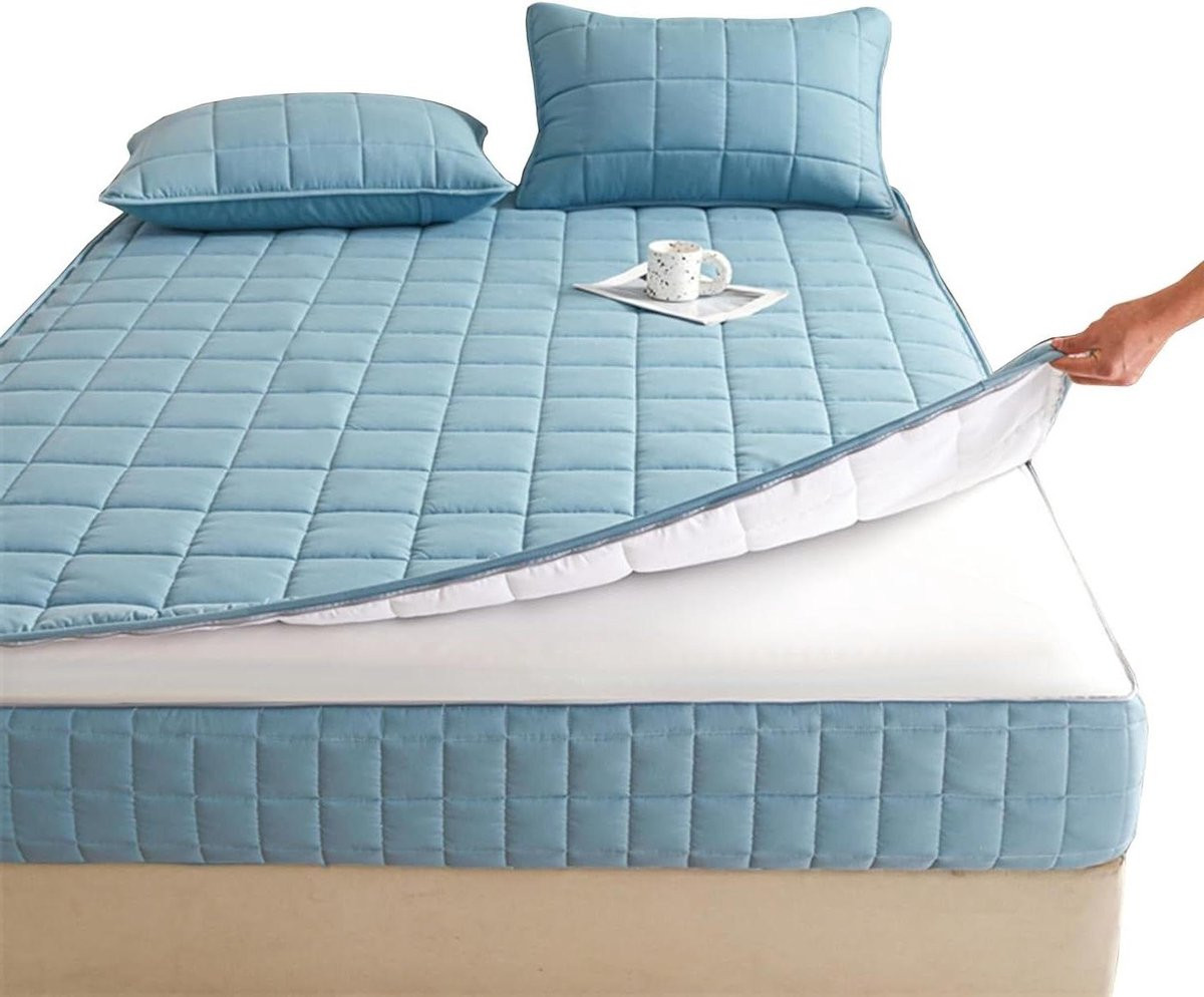 Matrashoes met rits Dusty Blauw - Matrasbeschermer overtrek - 90 x 200 cm