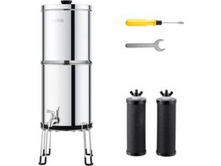 VEVOR Gravity Waterfiltersysteem, 2.25G 304 roestvrij staal aanrechtwaterfiltersysteem, vermindert lood en tot 99% chloor, met 2 koolstoffilters/uitloop/standaard, voor thuis, kamperen, camper