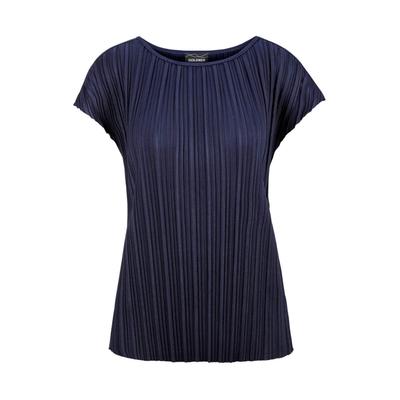 Kurzarmshirt GOLDNER "Kurzgröße Kurzarm-Oberteil mit U-Boot-Ausschnitt", Damen, Gr. 19, blau (marine), Obermaterial: 92% Polyester PES. 8% Elasthan EL., figurumspielend, U-Boot-Ausschnitt, Sonstiges, Shirts, Sonstige