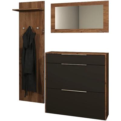 Garderoben-Set BORCHARDT MÖBEL "Oliva, Hängeschuhschrank, Spiegel, Garderobenpaneel", schwarz (eiche graphit), Holzwerkstoff, Kastenmöbel-Sets