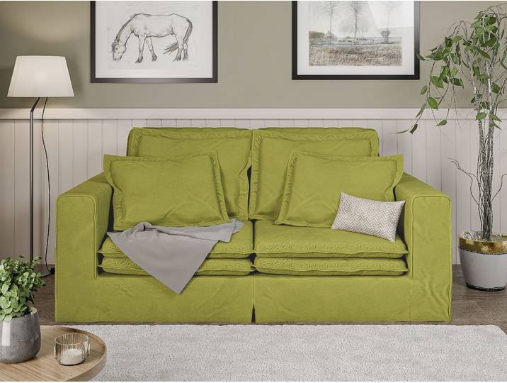 3-Sitzer HOME AFFAIRE ALISSAS BIS mit vielen Kissen, Biesen an den Kissen , grün, B:196cm H:95cm T:108cm, 92% Polyester, 8% Nylon, Sofas, 3-Sitzer, Hussen-Optik, kleine Taschen an der Seite zum Verstauen