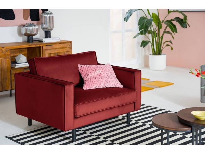 Fauteuil XL Rouge/Bordeaux Velours Ravi 117 x 81 x 96cm