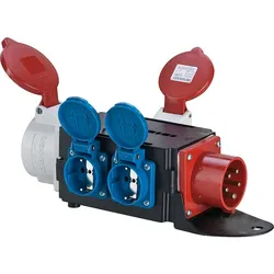 CEE-Adapter/Verteiler Eing.:CEE-Stecker 16A Ausg.:CEE-Kuppl.16/32A,2xSchuko Bachmann
