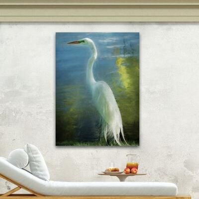 West Of The Wind Poised Patience Heron Canvas Wall Art Multi Cool , Multi Cool