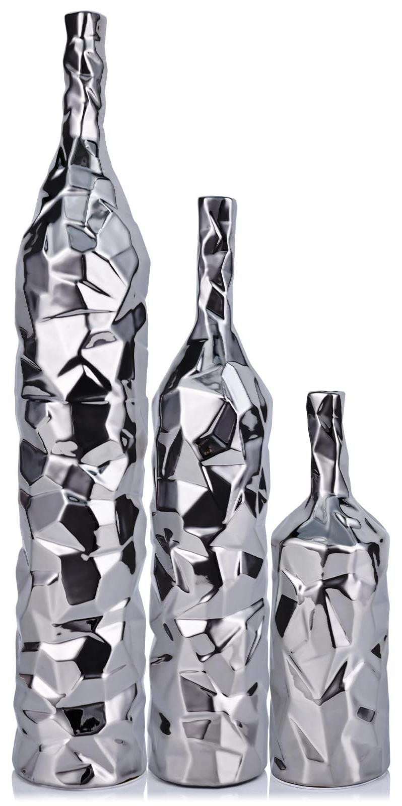 Set van 3 zilverkleurige keramische vazen voor boho-decoratie