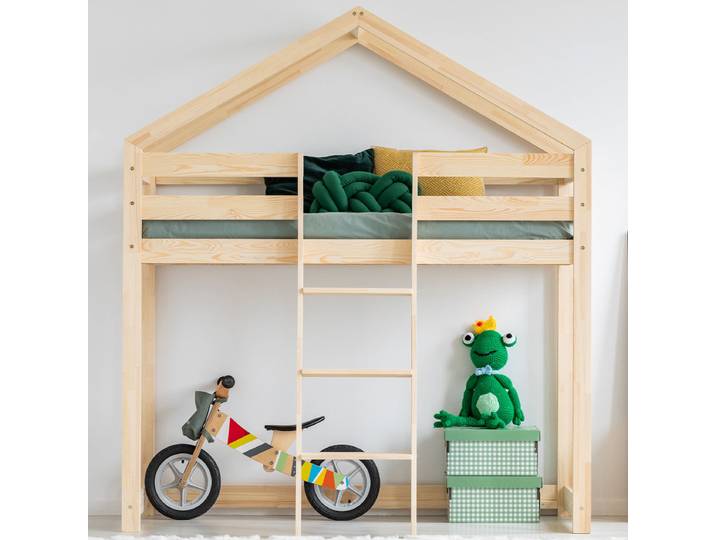 Lit cabane mi-hauteur 70x140 sommier inclus Jeanne Bois