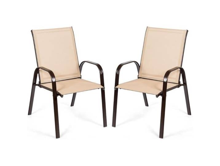 COSTWAY Lot de 2 Chaises à Manger de Jardin Accoudoirs Incurvés Tissu Facile à Sécher pour Patio Bord de Piscine Cour Beige