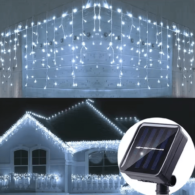 Inspire Curations Solar LED Icicle Curtain Lights Outdoor Christmas Decor white 3.5m 96leds