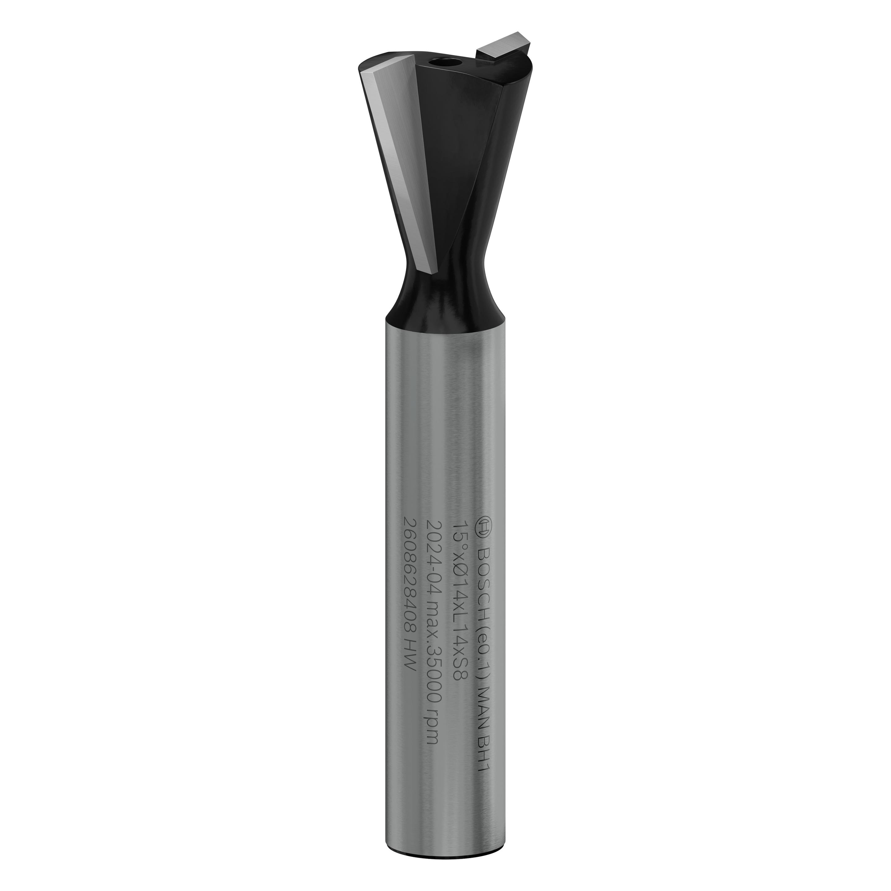 Bosch Professional Zubehör Zinkenfräser, 8 mm, D1 14 mm, L 14 mm, G 55 mm, 15° (2608628408)