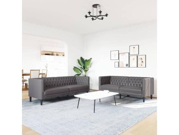 KTHLBRH Chesterfield-Sofa-Set, 2-teilig, grau, Kunstleder Strapazierfähiges Kunstleder, dicke Polsterung, robuste Beine, maximale Traglast 110 kg
