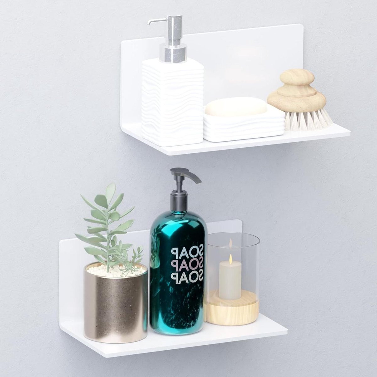 Set van 2 Zelfklevende Wandplanken Wit - Wandmontage voor Keuken, Badkamer of Kantoor