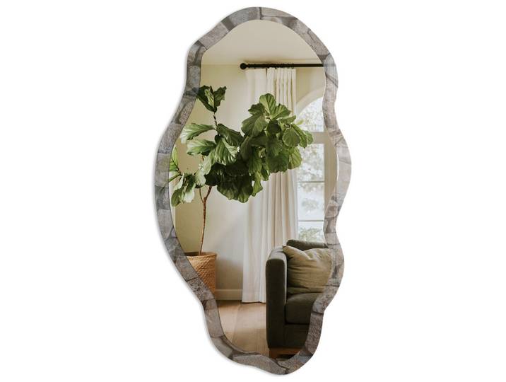 SPIEGEL 90x45 cm asymmetrisch mit Druck - Steinmauer
