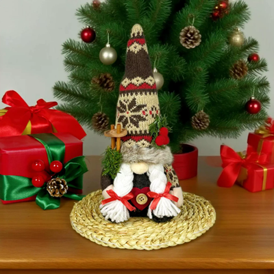 Modern Home Fixes Rudolph Plush Toy, Christmas Decorations, Knitted Hat With Pine Branch, Gnome Faceless Doll Figurine, Pine Toy twisted Braid