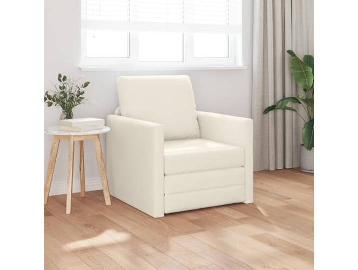 HEFZGDB 2-in-1 Schlafsessel Creme Samt 74x77x81 cm Moderner Sitzkomfort mit Plüschpolster und Naturholz Rahmen Platzsparend für Wohnzimmer Leseecke Stilvolles Akzentstück