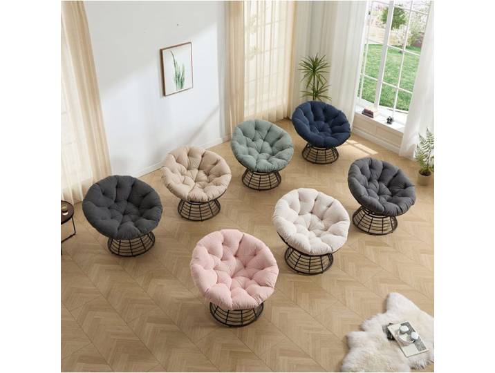 Fauteuil Papasan Bleu Marine Siege Rond Pivotant FloraGrace Pour Salon Ou Chambre Rotation 360 Silencieuse 92x92x67cm