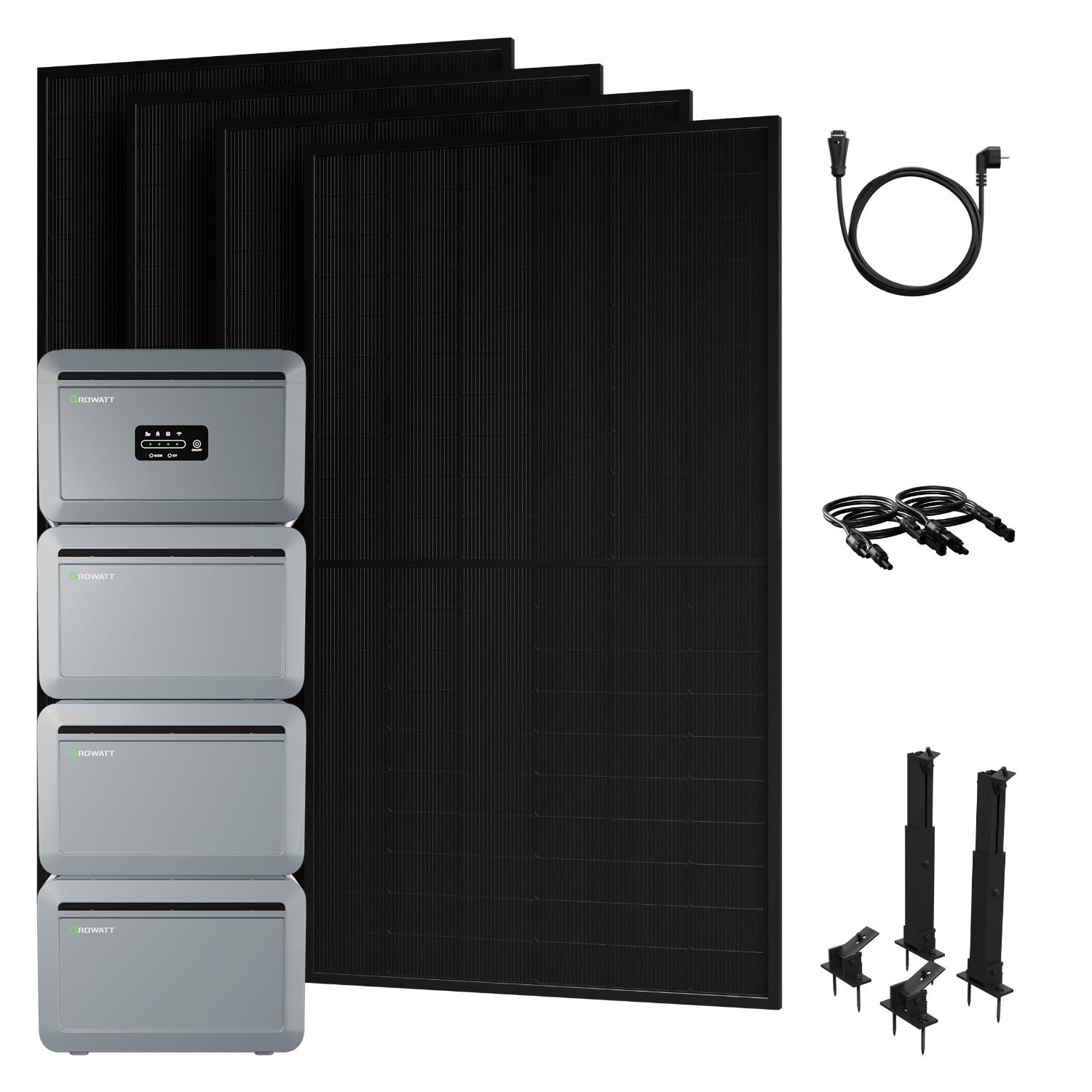 Powerness Balkonkraftwerk mit Speicher: Growatt NEXA 2000 Speicher und 3x NEXA2000E Erweiterungsakku, 4x SUNPRO 500W Module & 4x Flachdach-Halterung