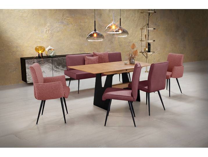 Essgruppe, Rot, 160-200 cm, Flachgewebe 775 & Leder CLOUD, Ausziehbar, Modern, K+W-Polstermöbel
