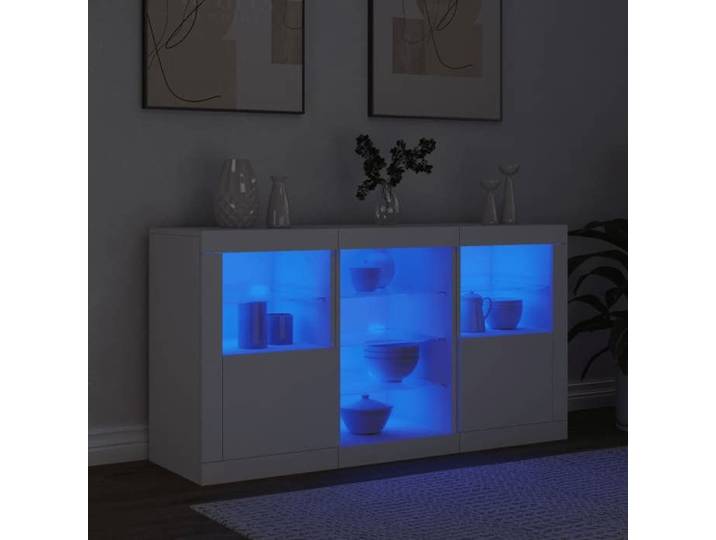 Blanc Commode Salon CHIC LED Buffet bas/Cabinet 1 PC blanc 123x37x67 cm N12328