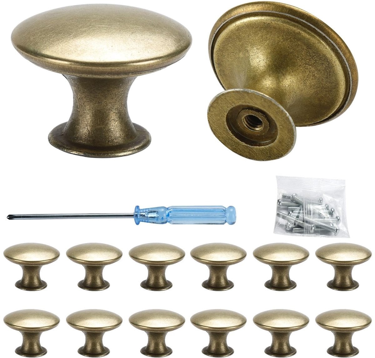 Dailygoods Set van 12 vintage chique ronde kastknoppen in antiek messing