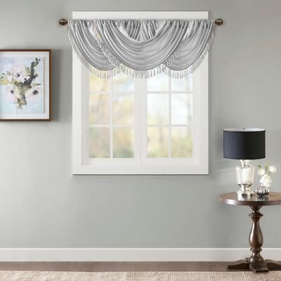 "Madison Park Elena Faux Silk Waterfall Embellished Tassel Trim Single 38x46"" Window Valance - 38 x 46"""