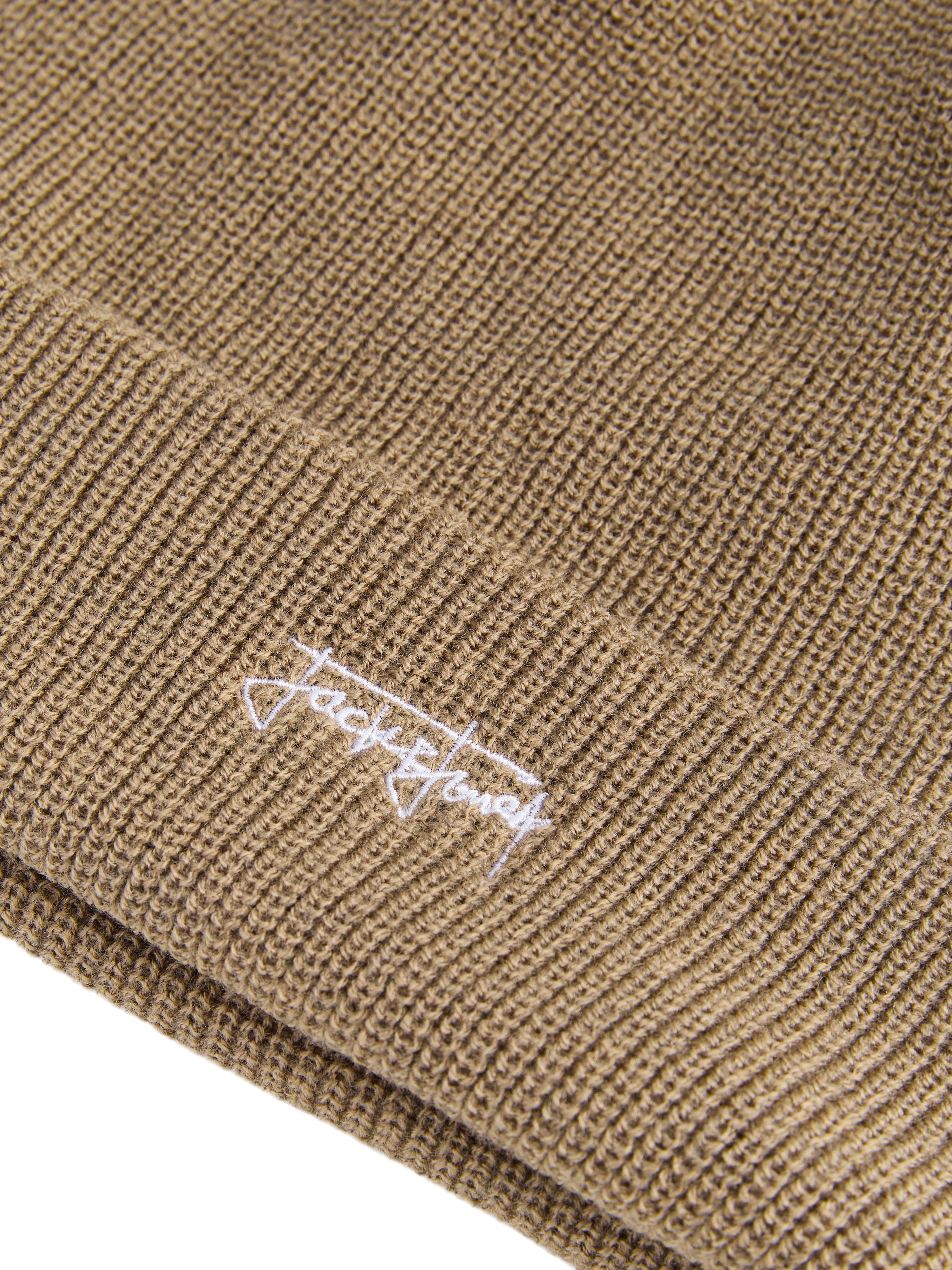 Beanie JACK & JONES "JACSEAN BEANIE", Herren, winter twig, Strick, Kunstfaser, unifarben, Mützen Beanie, Kunstfaser winter twig Einheitsgröße