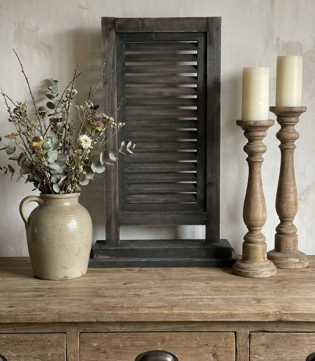 Handgemaakt Louvre luik op voet - Raam shutter - Bruin - Breedte: 70 cm