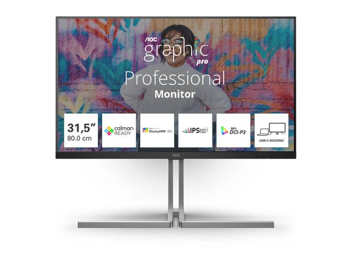 AOC U32U3CV, 80 cm (31.5'), 3840 x 2160 pixels, 4K Ultra HD, LCD, 4 ms, Noir