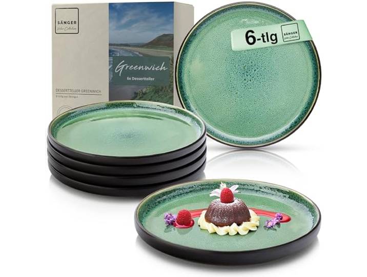 SÄNGER Greenwich Dessertteller 6-teilig, Steingut Teller Set 6 Personen