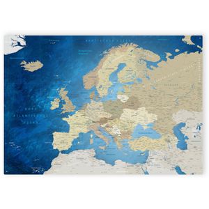 Lana-KK Europakarte Meerestiefe, rahmenlos, Magnettafel aus Stahlblech, physische Karte, 120 x 80 cm