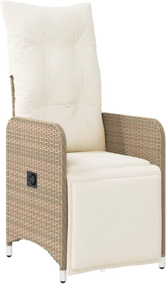 Verstellbarer Gartensessel aus beigem PE-Rattan mit Kissen und abnehmbarem, waschbarem Bezug