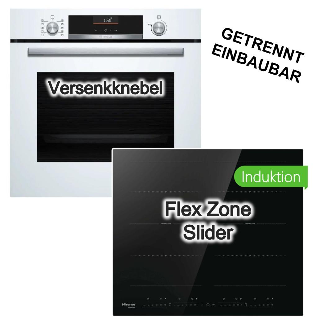 Herdset BOSCH Backofen weiss 3D Heißluft AirFry Teleskopauszug Pizzafunktion+Hisense Induktionskochfeld Flex Booster