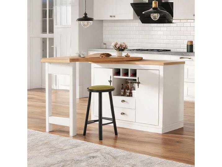 Buffet meuble-bar extensible 120-180 cm avec rotation 360° MDF soft white style contemporain