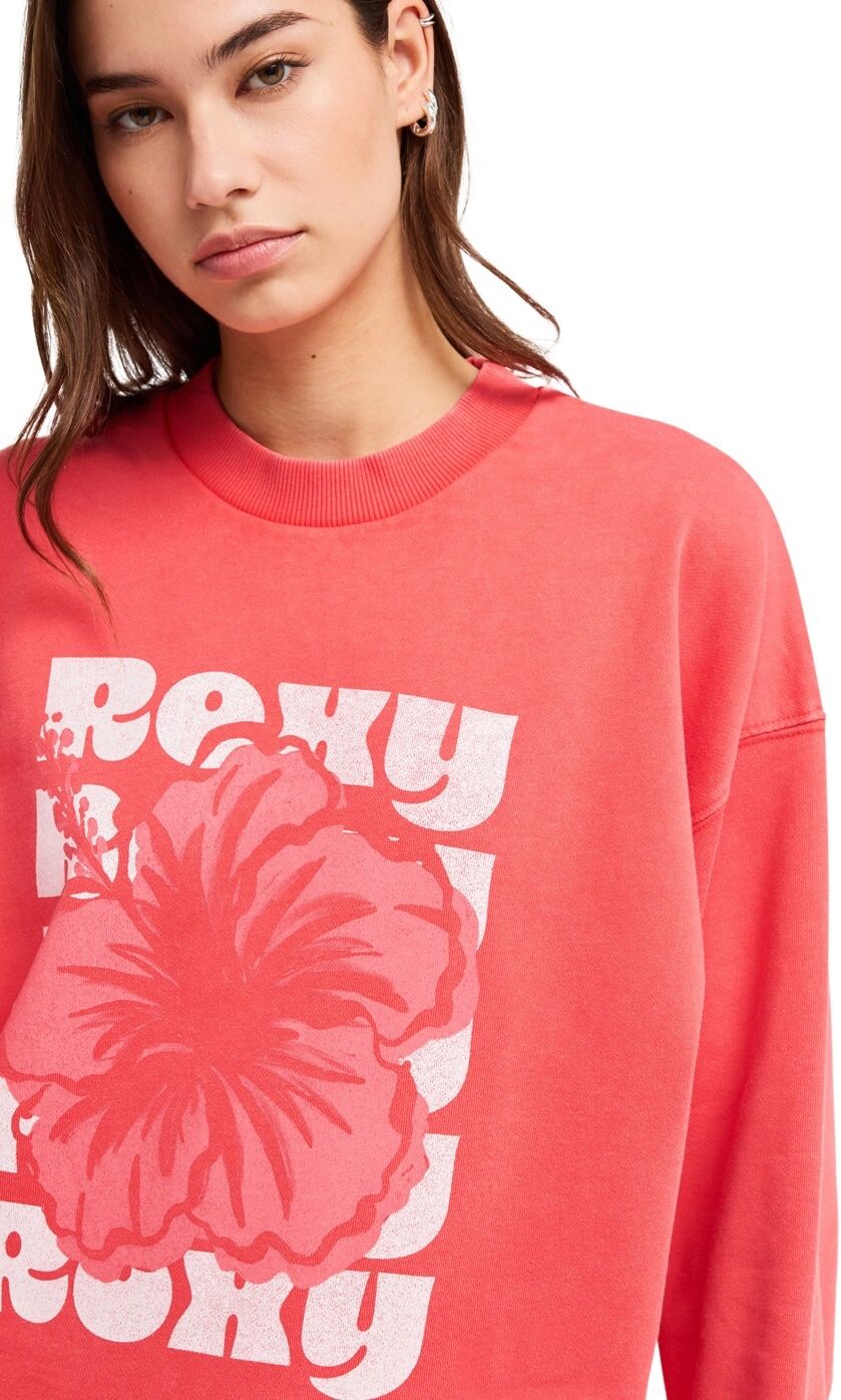 Sweatshirt ROXY "Lineup Terry", Damen, Gr. S, rot (hibiscus), Obermaterial: 55% Baumwolle, 25% Baumwolle, 20% Polyester., Sweatshirts Sweatshirt