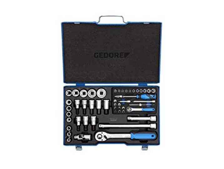 GEDORE Composition de douilles\, 50 pièces\, 1/4 + 1/2 pouces\, Outil\, Douilles\, Cliquet\, Embouts\, pour voiture\, 19 V20 U10\, Bleu