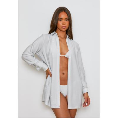 Langarmbluse MODA MINX "Lumiere", Damen, Gr. S, weiß, 85% Polyester, 8% Elasthan, 7% Metall, unifarben, lang, ohne Ausschnitt, Blusen, mit tollem Schimmer