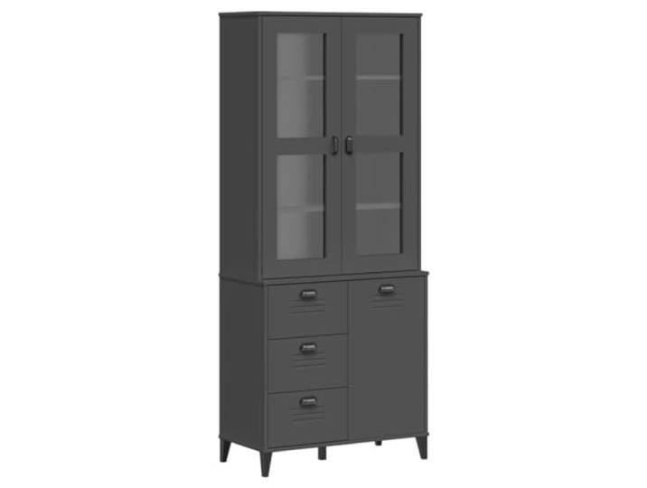 Makastle Highboard Wohnzimmer 80x40x190 cm Anthrazitgrau Massivholz Kiefer mit Glastüren und Schubladen