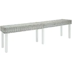 vidaXL Sitzbank Weiß 160x35x45 cm Natur Kubu Rattan & Massivholz Mahagoni