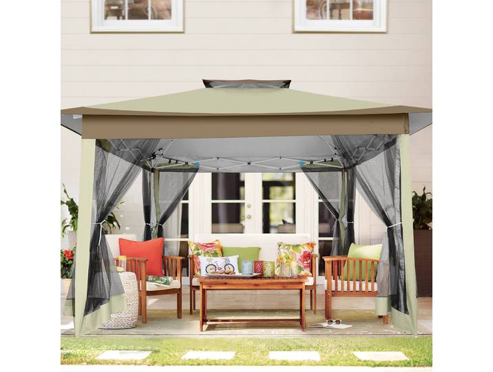 Pavillon pliant Stable et étanche 3x3M, pavillon de jardin Pop-up avec moustiquaire à 4 parois latérales, tente de fête, Double toit pour jardin