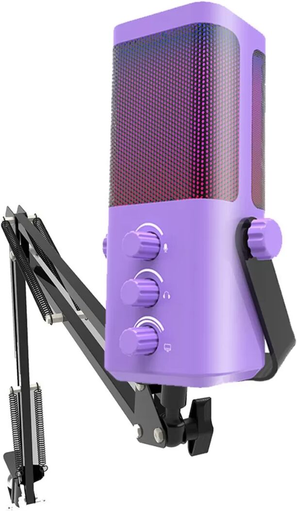 INF Microphone USB gaming avec bras articulé, éclairage RGB, Plug-and-Play pour PC et téléphone, monitoring 3,5mm, Violet