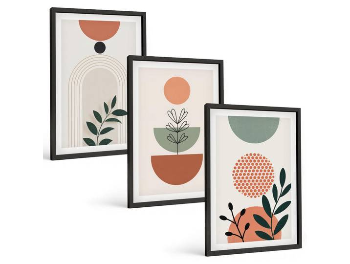 Tulup Bilder SET 3er Set - 40x60 cm Schwarzer Rahmen - Moderne Pflanzenmotive, Kunststoff, Rechteckig, 40x60 cm, Fotografie, Bilder & Rahmen, Bilder